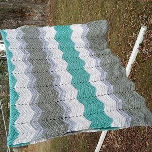 Teal grey and white baby/lap Chevron blanket